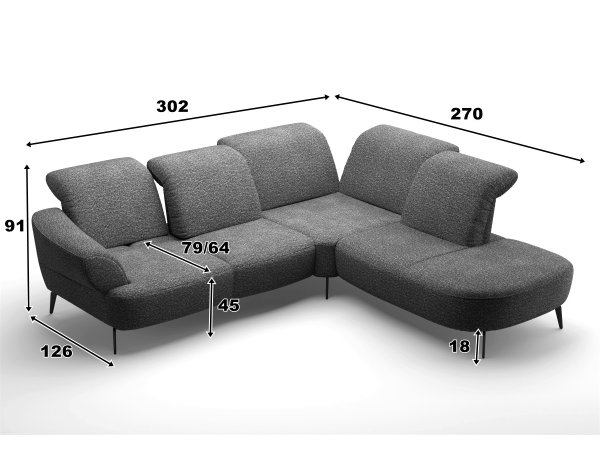 Moderní rohová sedací souprava s nastavitelnou hloubkou sedáku DANCE 2