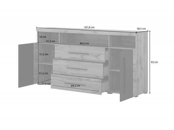 Komoda do obývacího pokoje (typ 25) ROGER dub wotan/černý mat