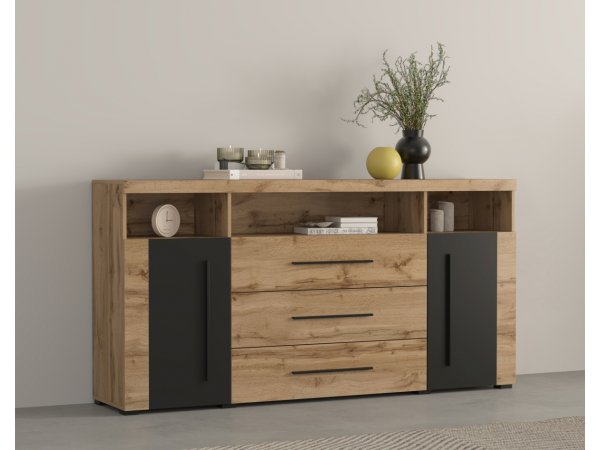 Komoda do obývacího pokoje (typ 25) ROGER dub wotan/černý mat