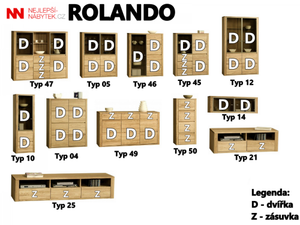 ORLANDO/ROLANDO dubový televizní stolek typ 21 dub natura