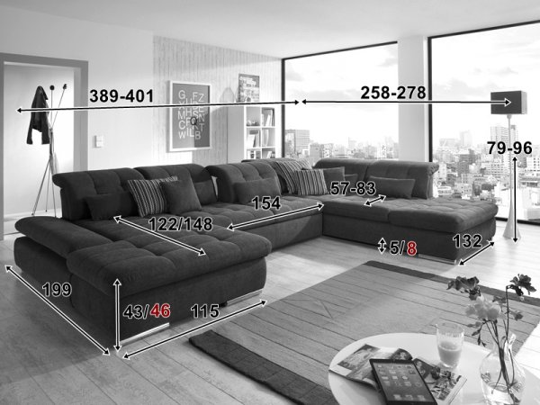 Kožená rohová sedací souprava do tvaru U SANTA LUCIA