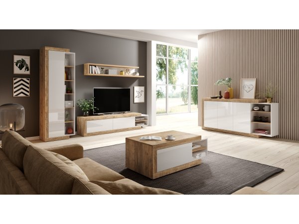 Police do obývacího pokoje (typ 02) SINTRA dub Samdal/bílý lesk