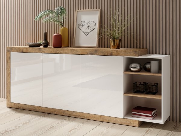 Komoda do obývacího pokoje (typ 43) SINTRA dub Samdal/bílý lesk