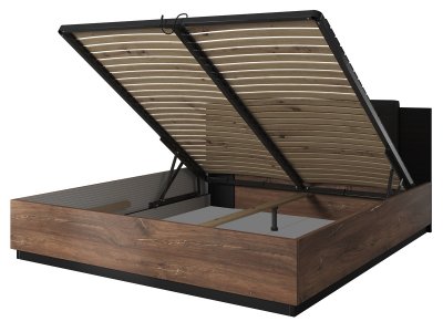 Postel s úložným prostorem SIGMA, dub flagstaff měděné vlákno / černý supermat, 180 × 200 cm