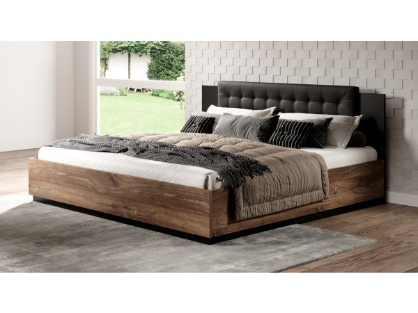 Postel s úložným prostorem SIGMA, dub flagstaff stříbrné vlákno / černý supermat, 180 × 200 cm