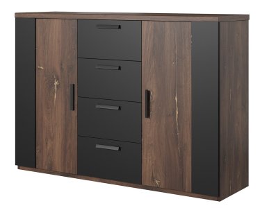Komoda Sigma 2D4S, dub flagstaff stříbrné vlákno / černý supermat, 132 × 94 × 40 cm