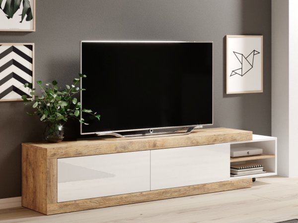 Televizní komoda (typ 40) SINTRA dub Samdal/bílý lesk