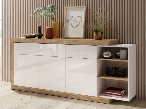 Komoda do obývacího pokoje (typ 25) SINTRA dub Samdal/bílý lesk