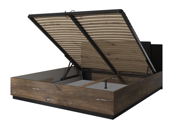 Postel s úložným prostorem a čalouněným čelem SIGMA dub flagstaff se stříbrným ornamentem 160x200