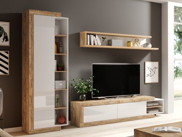 Police do obývacího pokoje (typ 02) SINTRA dub Samdal/bílý lesk