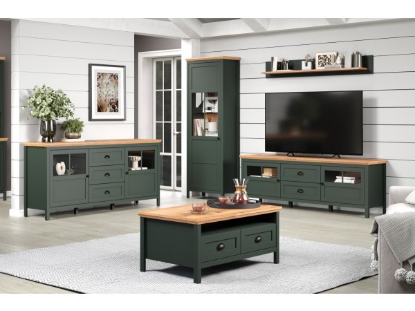 Komoda do obývacího pokoje včetně LED osvětlení STANTON (typ 220987004) tmavě zelená/dub Evoke