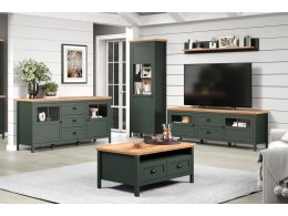 Nábytek do obývacího pokoje včetně LED osvětlení STANTON tmavě zelená/dub Evoke