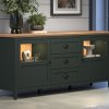Komoda do obývacího pokoje včetně LED osvětlení STANTON (typ 220987004) tmavě zelená/dub Evoke
