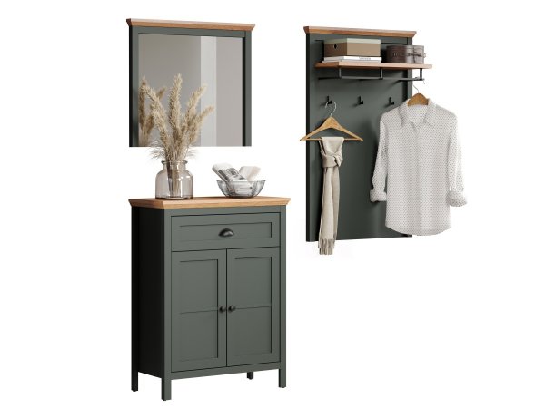 Komoda do předsíně STANTON (typ 2209-867-04) tmavě zelená/dub Evoke