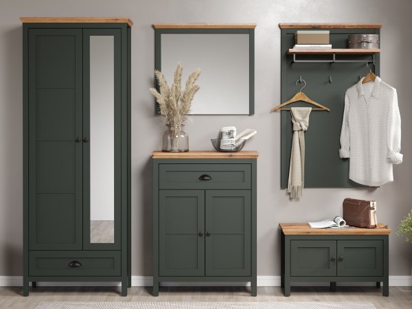 Věšák do předsíně STANTON (typ 2209-440-04) tmavě zelená/dub Evoke