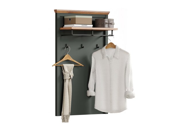 Věšák do předsíně STANTON (typ 2209-440-04) tmavě zelená/dub Evoke