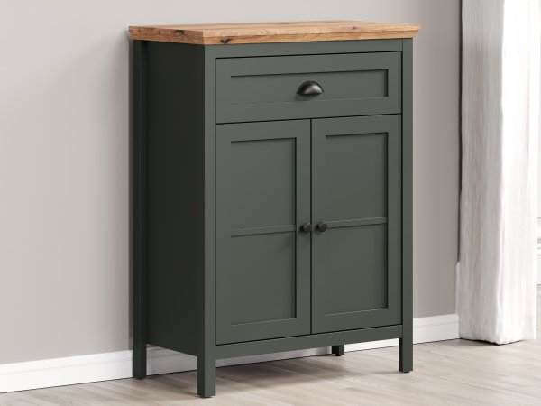 Komoda do předsíně STANTON (typ 2209-867-04) tmavě zelená/dub Evoke