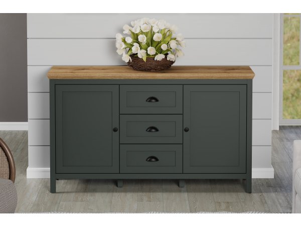 Komoda do obývacího pokoje STANTON (typ 220987204) tmavě zelená/dub Evoke