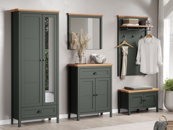 Věšák do předsíně STANTON (typ 2209-440-04) tmavě zelená/dub Evoke