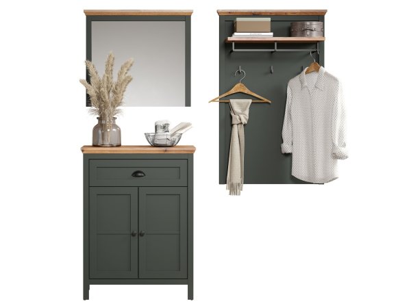 Komoda do předsíně STANTON (typ 2209-867-04) tmavě zelená/dub Evoke