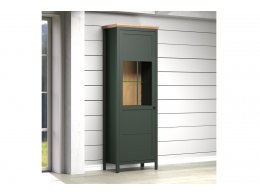 Vitrína do obývacího pokoje včetně LED osvětlení STANTON (typ 220913104) tmavě zelená/dub Evoke