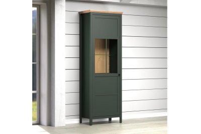 Vitrína do obývacího pokoje včetně LED osvětlení STANTON (typ 220913104) tmavě zelená/dub Evoke