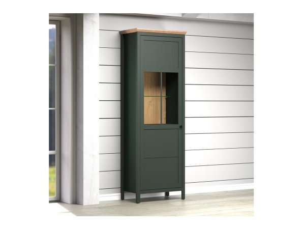 Vitrína do obývacího pokoje včetně LED osvětlení STANTON (typ 220913104) tmavě zelená/dub Evoke