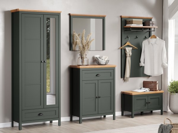 Šatní skříň do předsíně STANTON (typ 2209-117-04) tmavě zelená/dub Evoke