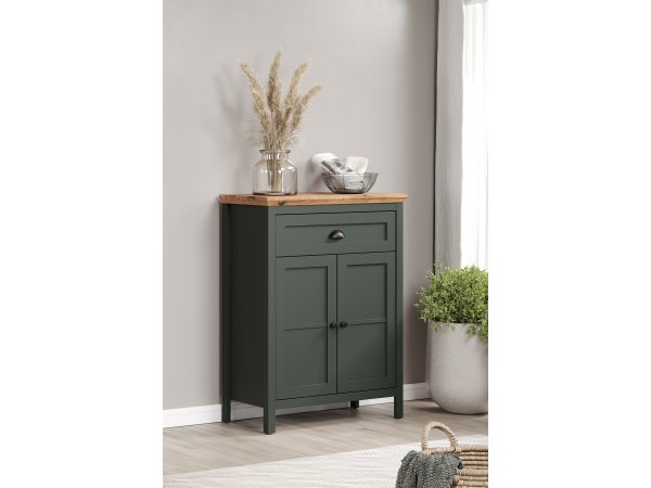 Komoda do předsíně STANTON (typ 2209-867-04) tmavě zelená/dub Evoke