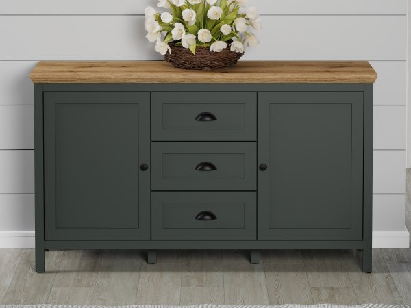 Komoda do obývacího pokoje STANTON (typ 220987204) tmavě zelená/dub Evoke