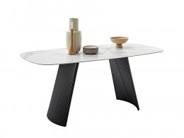 Jídelní stůl TOBELO bílý mramor, podnož černá matná