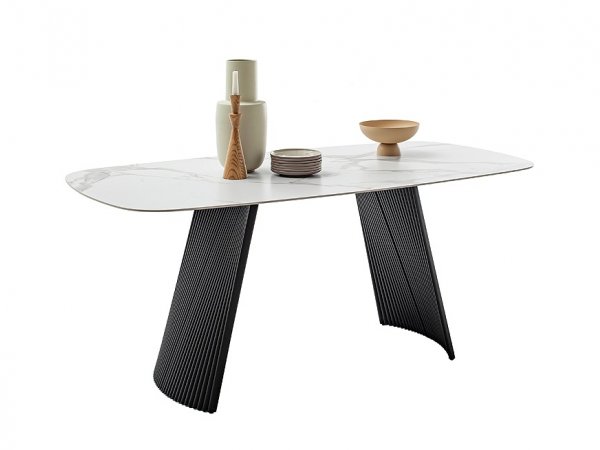 Jídelní stůl TOBELO bílý mramor, podnož černá matná