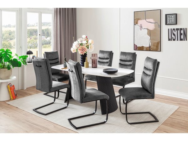 Jídelní stůl TOBELO bílý mramor, podnož černá matná