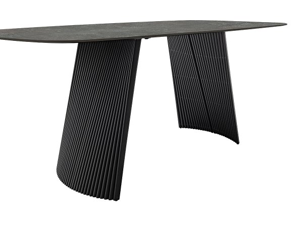 Jídelní stůl TOBELO antracitový mramor, podnož černá matná