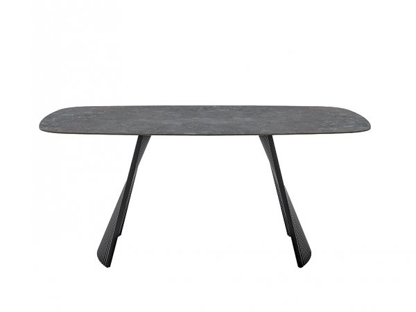 Jídelní stůl TOBELO antracitový mramor, podnož černá matná
