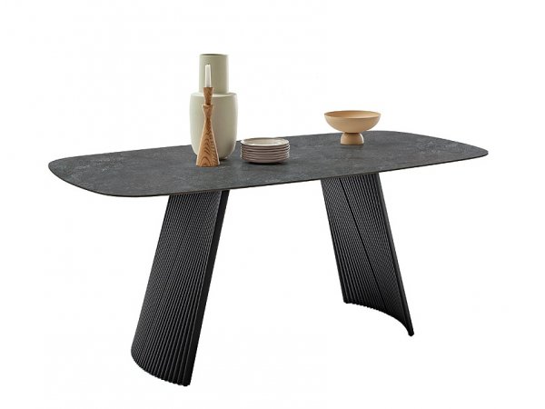 Jídelní stůl TOBELO antracitový mramor, podnož černá matná