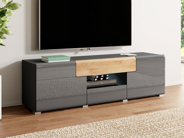 Moderní obývací stěna TOLEDO dub Grandson/šedý lesk