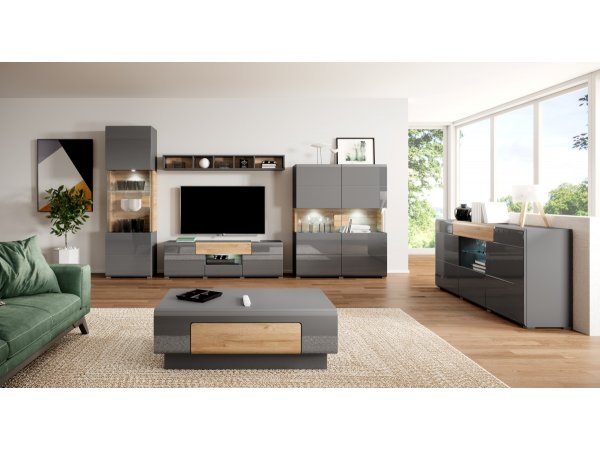 Závěsná vitrína TOLEDO (typ 07) dub Grandson/šedý lesk