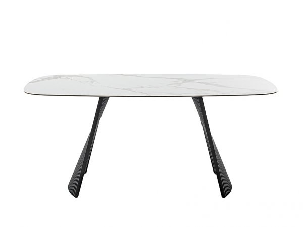 Jídelní stůl TOBELO bílý mramor, podnož černá matná