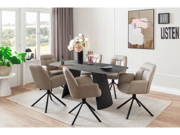 Jídelní stůl TOBELO antracitový mramor, podnož černá matná