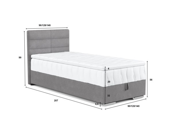 Čalouněná postel s úložným prostorem a topperem TOM 90x200