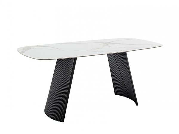 Jídelní stůl TOBELO bílý mramor, podnož černá matná