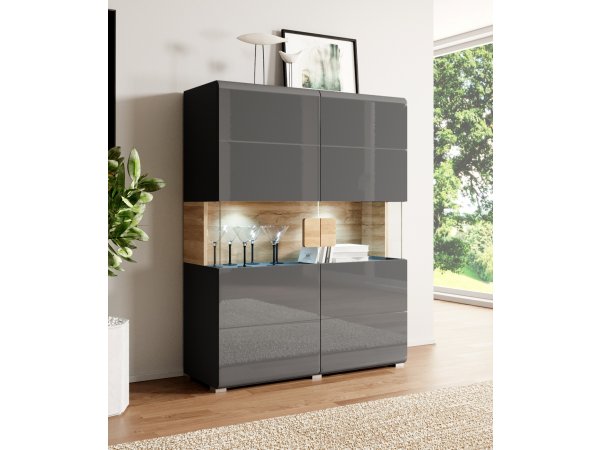 Moderní obývací stěna TOLEDO dub Grandson/šedý lesk