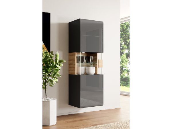 Závěsná vitrína TOLEDO (typ 07) dub Grandson/šedý lesk