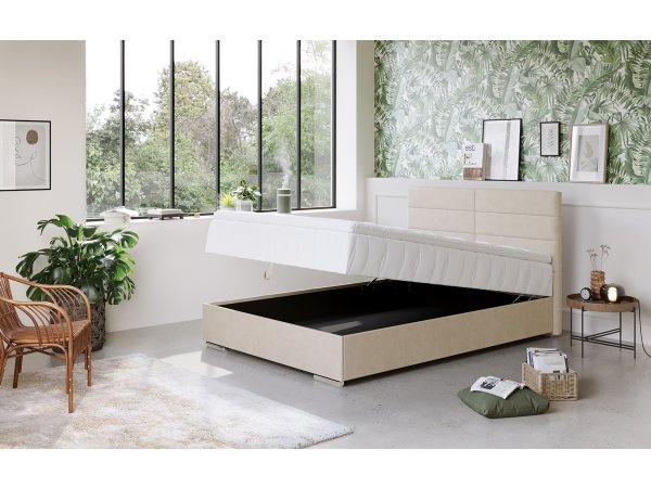 Čalouněná postel s úložným prostorem a topperem TOM 140x200