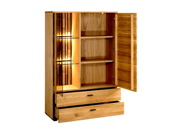 Dubová komoda s vitrínou včetně osvětlení TRAMONTO typ 45