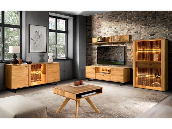 TRAMONTO dubový nábytek do obývacího pokoje včetně osvětlení