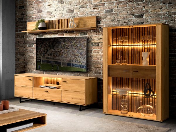 Dubová televizní komoda včetně osvětlení TRAMONTO typ 26