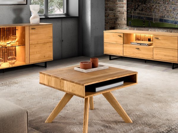 TRAMONTO dubový nábytek do obývacího pokoje včetně osvětlení