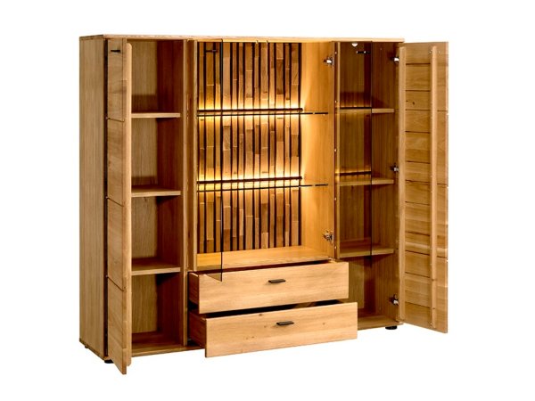 Dubová komoda s vitrínou včetně osvětlení TRAMONTO typ 47